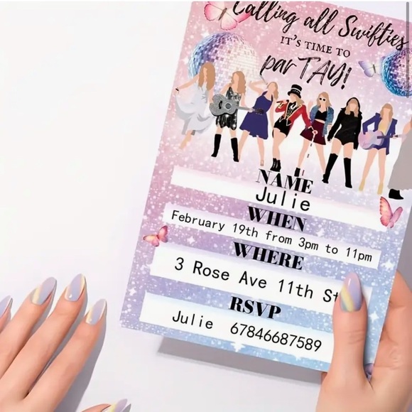20 Taylor Swift Party Invitations With Envelopes and Stickers - Picture 2 of 4